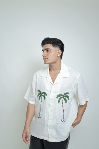 COTTON-LINEN SHIRT WITH HAND EMBROIDERY WORK